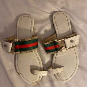 Designer Inspired Green/Red Strap Sandals
